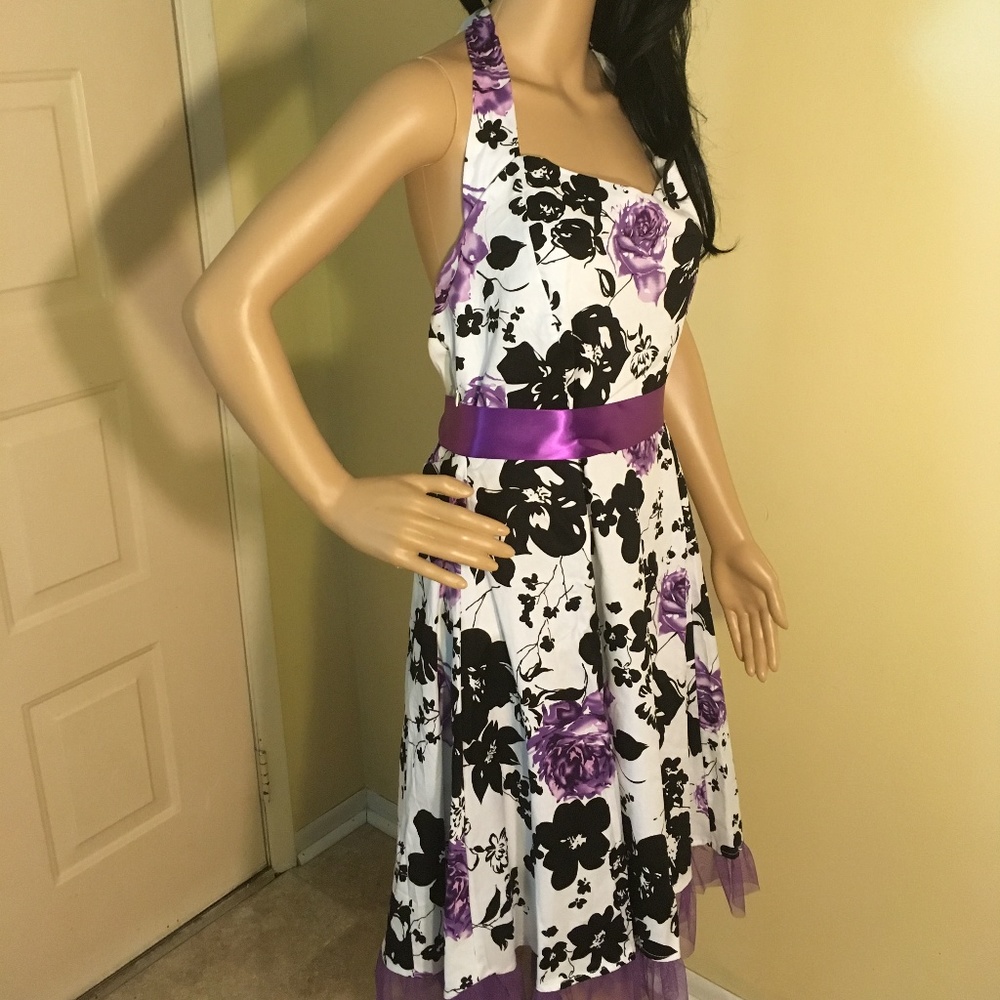 iHot Wht, Blk & Purple Halter dress w/side zip XXL - Picture 2 of 7